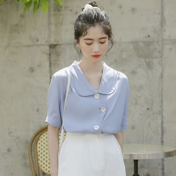 2020 korean style elegant sweet design irregular wave petal buckle lapel short sleeve for shirt shirt women trendy, White
2020 korean style elegant sweet design irregular wave petal buckle lapel short sleeve for shirt shirt women trendy, White