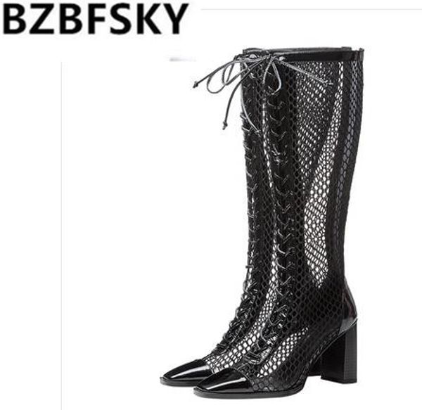 leather mesh boots women's cool boots summer lace-up mesh hollow sandals high-heeled lace thick heel tube, Black
leather mesh boots women's cool boots summer lace-up mesh hollow sandals high-heeled lace thick heel tube, Black