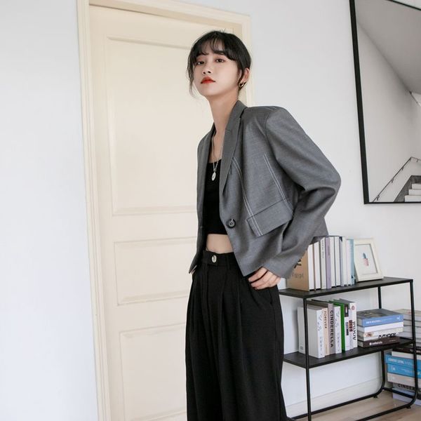 zcsmll 2020 autumn new short hit line design short long sleeve lapel gray suit single button jacket female, Black;brown
zcsmll 2020 autumn new short hit line design short long sleeve lapel gray suit single button jacket female, Black;brown