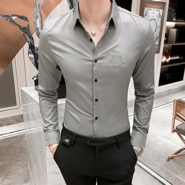 men's dress shirts hight-end fashion 2021 chinese style lion printed long-sleeved suitable for office buiness shirt slim casual men, White;black
men's dress shirts hight-end fashion 2021 chinese style lion printed long-sleeved suitable for office buiness shirt slim casual men, White;black