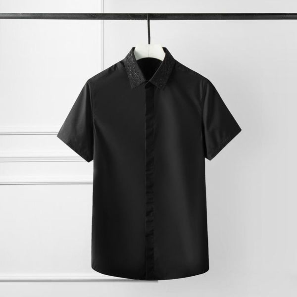 men's casual shirts mens embroidery collar short sleeve dress plus size 4xl solid color slim man, White;black
men's casual shirts mens embroidery collar short sleeve dress plus size 4xl solid color slim man, White;black