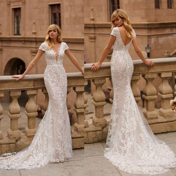 2020 fashion wedding dresses v-neck capped sleeve lace appliques mermaid bridal gowns custom made backless sweep train wedding dress, White
2020 fashion wedding dresses v-neck capped sleeve lace appliques mermaid bridal gowns custom made backless sweep train wedding dress, White