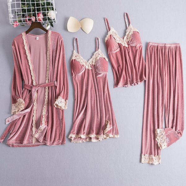 female bride bridesmaid wedding robe kimono gown pink velour sleepwear 4pcs nighty suit classic belt nightdress nightgown, Black;red
female bride bridesmaid wedding robe kimono gown pink velour sleepwear 4pcs nighty suit classic belt nightdress nightgown, Black;red