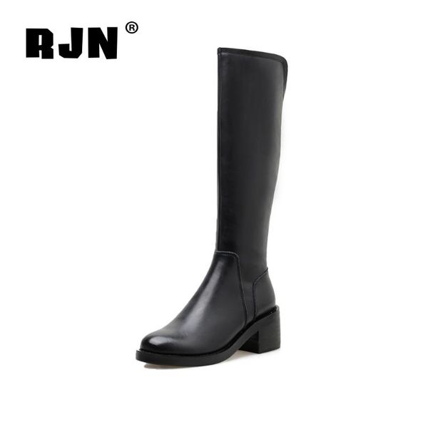 rjn comfortable knee-high boots round toe square mid-heel cow leather shoes women stylish casual boots black ro256
rjn comfortable knee-high boots round toe square mid-heel cow leather shoes women stylish casual boots black ro256