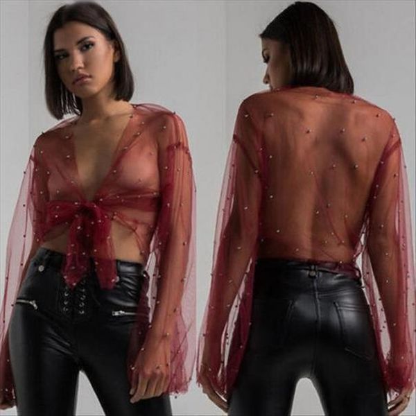 fashion women blouses mesh sheer see through long sleeve crop casual shirt blouse women clothes, White
fashion women blouses mesh sheer see through long sleeve crop casual shirt blouse women clothes, White
