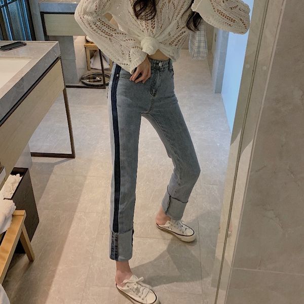 нана мода женская одежда магазин ретро side контрастные цвета джинсы фланцевый высокой талией тонкий прямой трубы укороченные брюки мода, Blue
нана мода женская одежда магазин ретро side контрастные цвета джинсы фланцевый высокой талией тонкий прямой трубы укороченные брюки мода, Blue