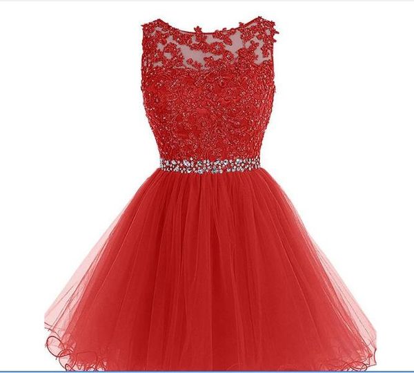 wholesale crystal appliques short homecoming dresses sheer jewel neck keyhole back a line cocktail party gowns for girls new arrival, Red
wholesale crystal appliques short homecoming dresses sheer jewel neck keyhole back a line cocktail party gowns for girls new arrival, Red