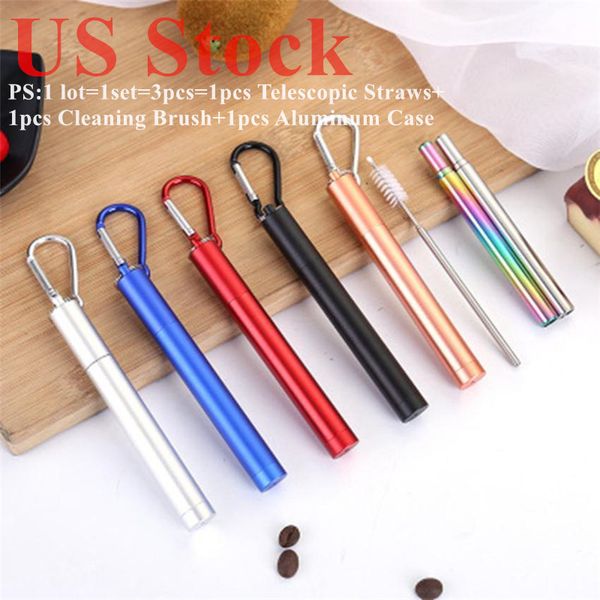 dhl shipping portable reusable folding drinking straws stainless steel metal telescopic straws with aluminum case & cleaning brush us stock 
dhl shipping portable reusable folding drinking straws stainless steel metal telescopic straws with aluminum case & cleaning brush us stock