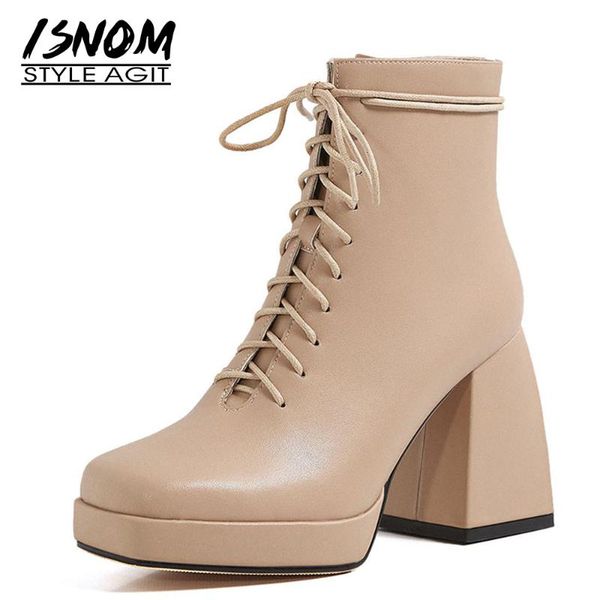 isnom genuine leather ankle boots block heel cross tie booties women square toe platform chunky high heels boot woman shoes, Black
isnom genuine leather ankle boots block heel cross tie booties women square toe platform chunky high heels boot woman shoes, Black