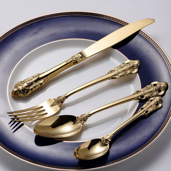 european plaza style tableware stainless steel 18/10 luxury gold knife spoon fork relief shinning cutlery set
european plaza style tableware stainless steel 18/10 luxury gold knife spoon fork relief shinning cutlery set
