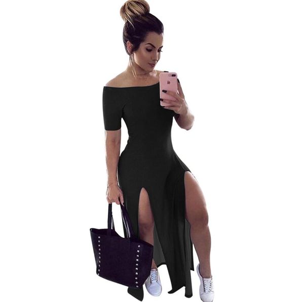 slash neck casual dresses loose split long dress solid summer one shoulder dress, Black;gray
slash neck casual dresses loose split long dress solid summer one shoulder dress, Black;gray