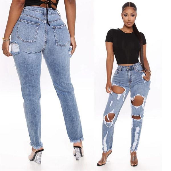 women's jeans straight ladies casual mid-waist were thin tassels ripped slim, Blue
women's jeans straight ladies casual mid-waist were thin tassels ripped slim, Blue