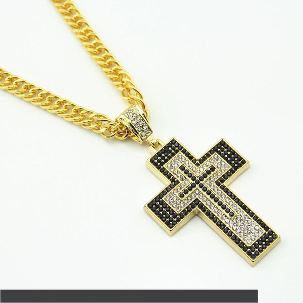 Gold Bling Cross Pendants Hip Hop Long Chain Pendants Necklace for Men