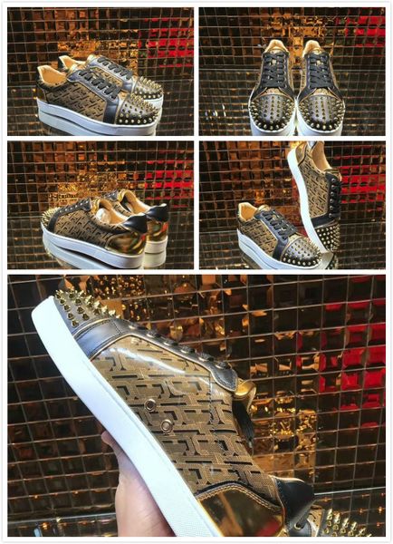 men women red bottom sneakers golden snake genuine leather high studded spikes flats shoes fashion casual shoes, Black
men women red bottom sneakers golden snake genuine leather high studded spikes flats shoes fashion casual shoes, Black