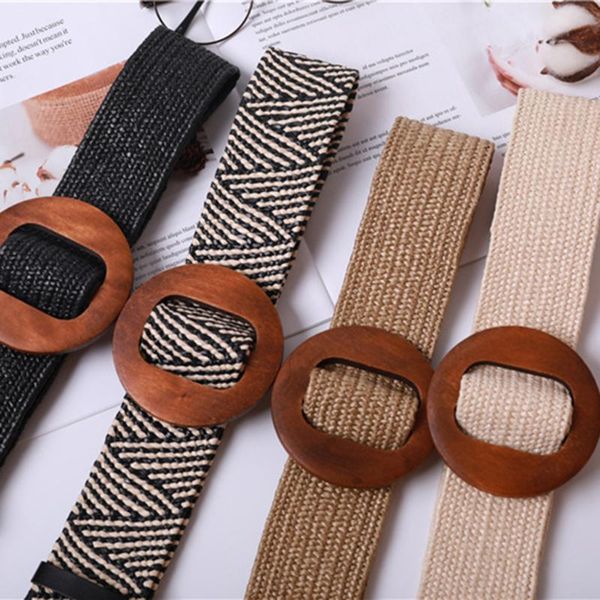 women braided straw waistband cinch belt with round wooden buckle, Black;brown
women braided straw waistband cinch belt with round wooden buckle, Black;brown