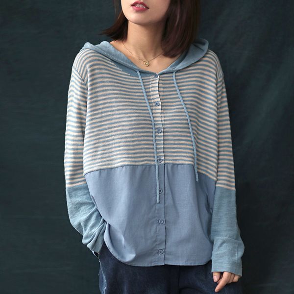women's blouses & shirts johnature knitted striped patchwork hooded women spring button long sleeve 2021 5 color loose casual, White
women's blouses & shirts johnature knitted striped patchwork hooded women spring button long sleeve 2021 5 color loose casual, White