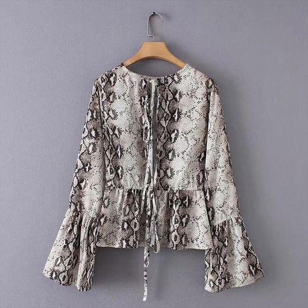 women fashion snake skin print hem ruffles smock blouse casual back bow tied shirts ladies business femininas blusas ls2961, White
women fashion snake skin print hem ruffles smock blouse casual back bow tied shirts ladies business femininas blusas ls2961, White