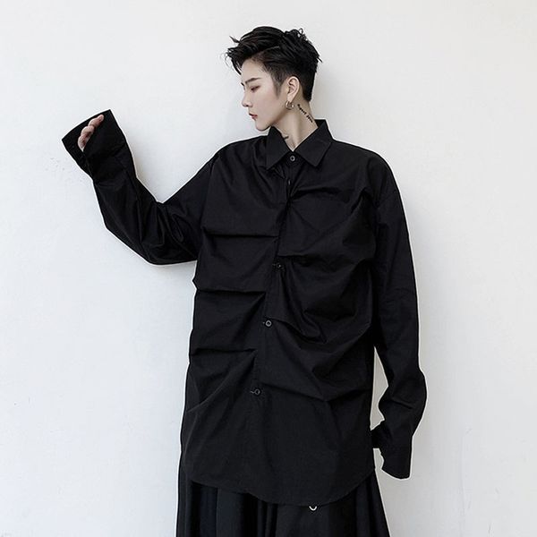 men pleated design long sleeve casual blouse shirt male japan korea style streetwear loose folds shirt, White;black
men pleated design long sleeve casual blouse shirt male japan korea style streetwear loose folds shirt, White;black