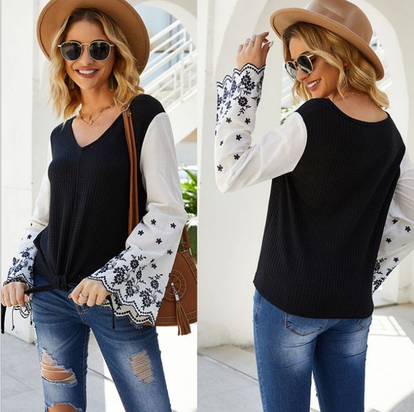 new spring and autumn 2020 v-neck bell sleeve panelled floral print ladies knited blouse black s-xl size ing, White
new spring and autumn 2020 v-neck bell sleeve panelled floral print ladies knited blouse black s-xl size ing, White