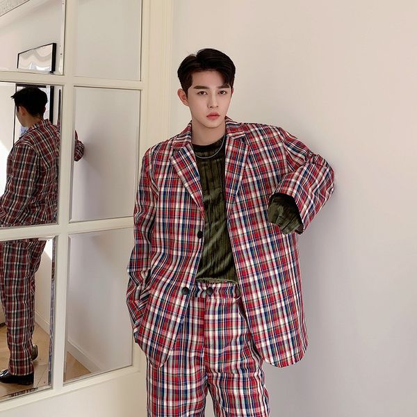 men 2pcs suits sets (jacket+pant) male vintage streetwear hip hop loose casual plaid suit coat blazer jacket pant, White;black
men 2pcs suits sets (jacket+pant) male vintage streetwear hip hop loose casual plaid suit coat blazer jacket pant, White;black