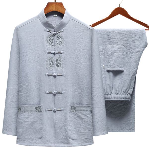 summer tang suit men's long-sleeved cotton linen suit middle-aged and elderly dad wear casual chinese hanfu shirt two-piece, Gray
summer tang suit men's long-sleeved cotton linen suit middle-aged and elderly dad wear casual chinese hanfu shirt two-piece, Gray