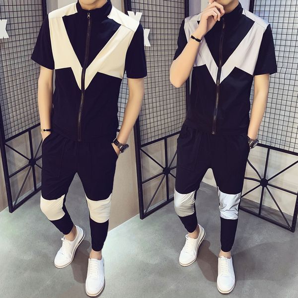 summer short sleeve t-shirt stand collar patchwork long pants two pieces set casual fashion clothing b75, Gray
summer short sleeve t-shirt stand collar patchwork long pants two pieces set casual fashion clothing b75, Gray