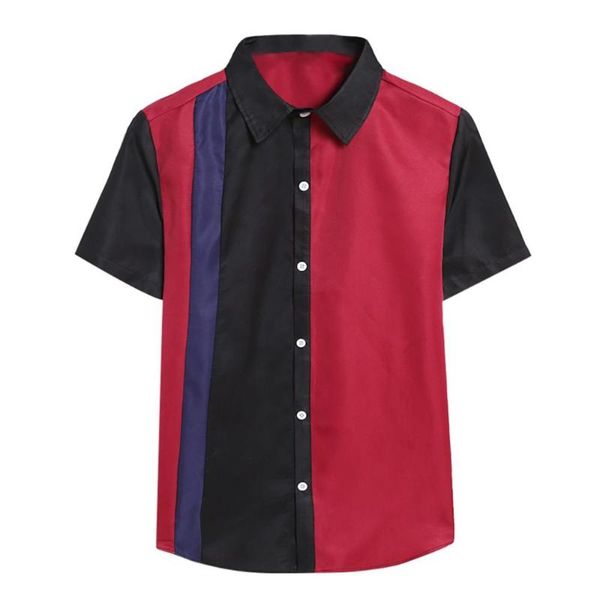 men's casual shirt summer fashion patchwork turn-down collar daily color collision pullover short sleeve thin blouse, White;black
men's casual shirt summer fashion patchwork turn-down collar daily color collision pullover short sleeve thin blouse, White;black