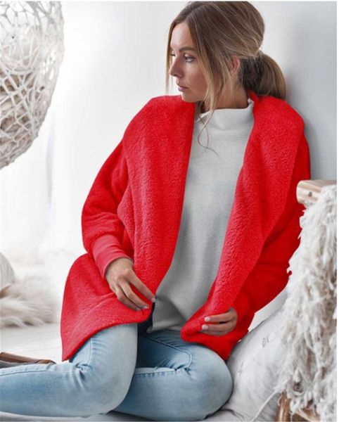 designer plush solid color autumn winter coats hooded collar fleece coat womens open stitch loose outerwear, Black;brown
designer plush solid color autumn winter coats hooded collar fleece coat womens open stitch loose outerwear, Black;brown