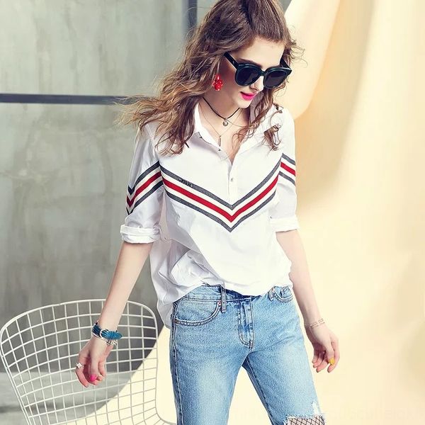 women's design sense niche shirt 2020 season new contrast color striped stitching seven-quarter sleeve shirt, White
women's design sense niche shirt 2020 season new contrast color striped stitching seven-quarter sleeve shirt, White