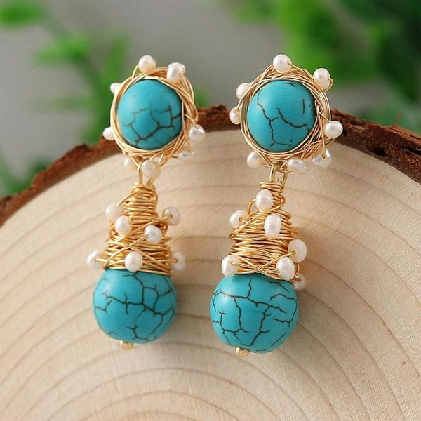 coeufuedy real pearl earrings freshwater pearl earrings natural turquoise drop for women luxury, Silver