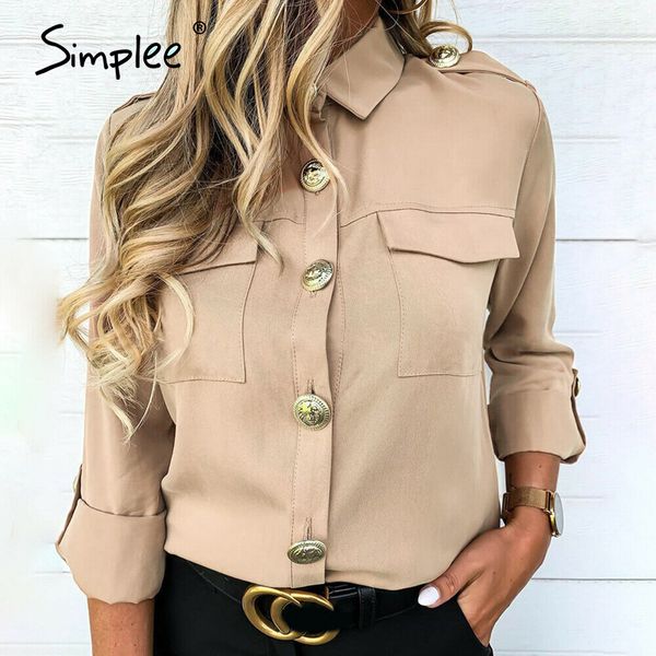 simplee vintage solid elegant women blouse shirt spring summer big buttons long sleeve female casual streetwear work top, White
simplee vintage solid elegant women blouse shirt spring summer big buttons long sleeve female casual streetwear work top, White