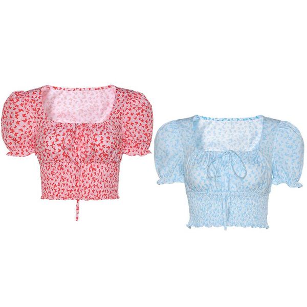gym clothing women puff sleeve ruffles t-shirt butterfly print square neck tie up crop top, White;black
gym clothing women puff sleeve ruffles t-shirt butterfly print square neck tie up crop top, White;black
