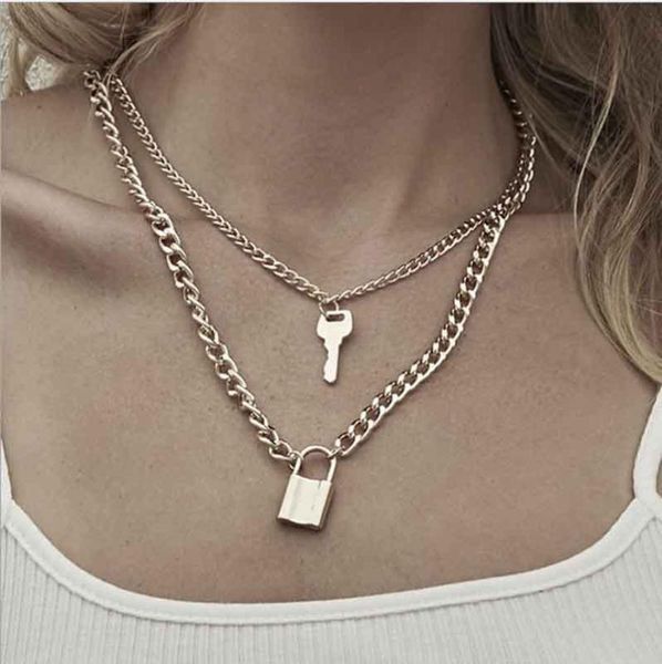 fahsion chain key padlock pendant necklace for women lock necklace layered chain on the neck with lock punk jewelry, Silver
fahsion chain key padlock pendant necklace for women lock necklace layered chain on the neck with lock punk jewelry, Silver