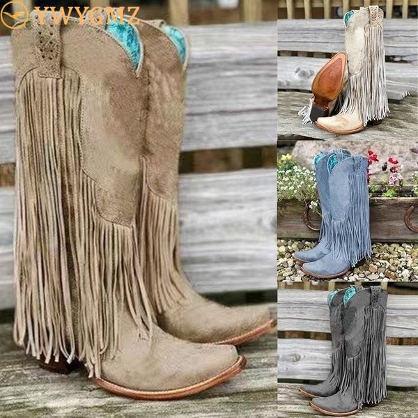 new women's vintage fringe boots knee-high low chunky heel pointed toe heels boots female leather western cowboy women, Black
new women's vintage fringe boots knee-high low chunky heel pointed toe heels boots female leather western cowboy women, Black
