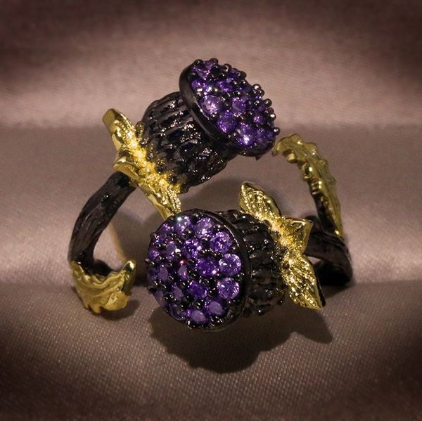 vintage black gold tungsten gothic ring elegant purple zircon stone plant bud open resizable rings italian jewelry, Silver
vintage black gold tungsten gothic ring elegant purple zircon stone plant bud open resizable rings italian jewelry, Silver