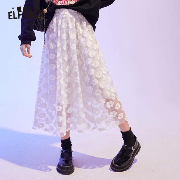 skirts elfsack white embroidery contrast mesh high waist casual women midi skirt 2021 summer elf vintage korean ladies daily bottom, Black 
skirts elfsack white embroidery contrast mesh high waist casual women midi skirt 2021 summer elf vintage korean ladies daily bottom, Black