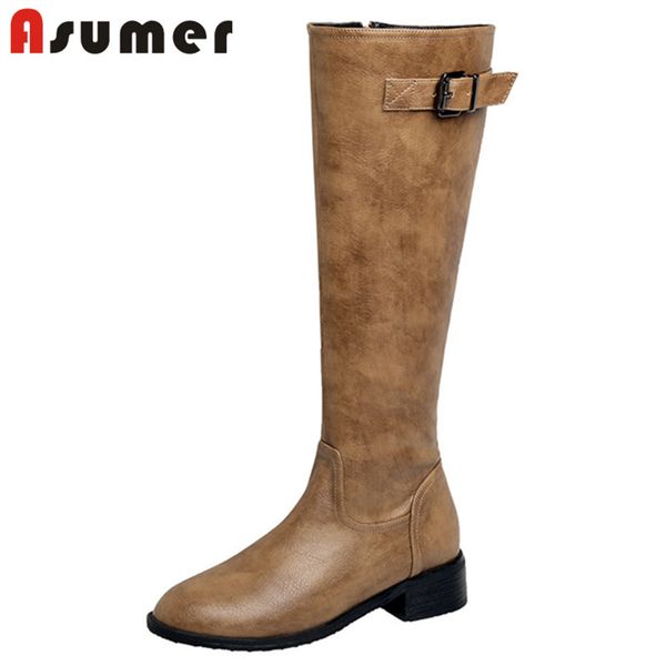 asumer european style vintage knee high boots women low heel casual shoes round toe buckle zip comfortable fashion shoes woman, Black
asumer european style vintage knee high boots women low heel casual shoes round toe buckle zip comfortable fashion shoes woman, Black