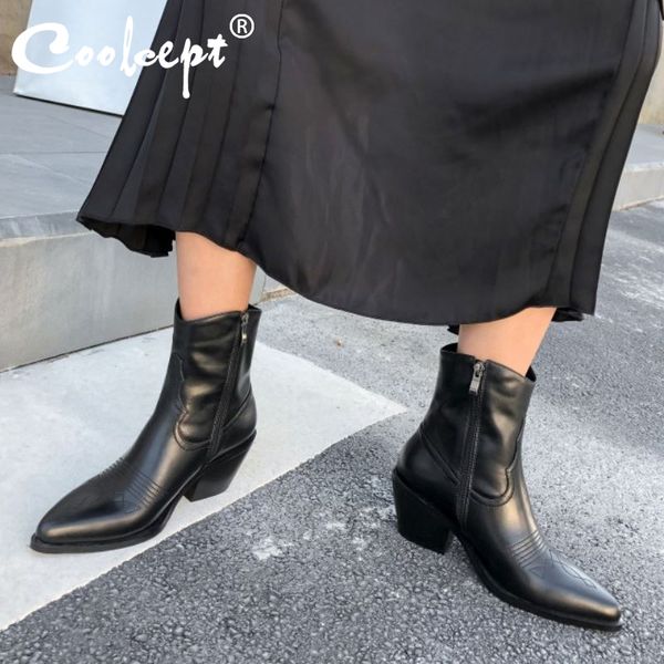 coolcept genuine leather woman ankle boots fashion zipper high heel winter shoes woman retro short boot footwear size 34-39, Black
coolcept genuine leather woman ankle boots fashion zipper high heel winter shoes woman retro short boot footwear size 34-39, Black