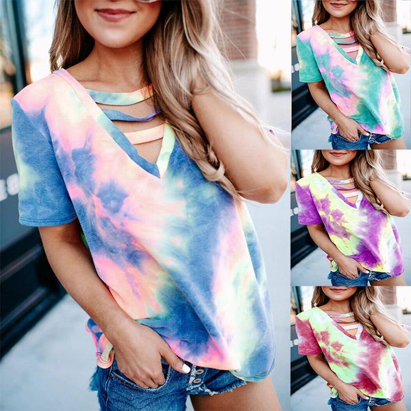 women's tie-dyed printed v-neck loose casual short-sleeved t-shirt for women, White
women's tie-dyed printed v-neck loose casual short-sleeved t-shirt for women, White