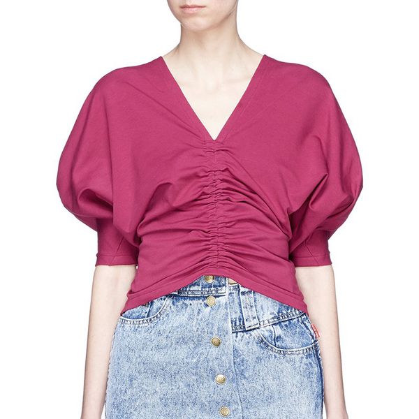 2020 retro tshirt summer women's rose purple t-shirt front and back wear v-neck interlaced pleated puff sleeve cotton top, White
2020 retro tshirt summer women's rose purple t-shirt front and back wear v-neck interlaced pleated puff sleeve cotton top, White