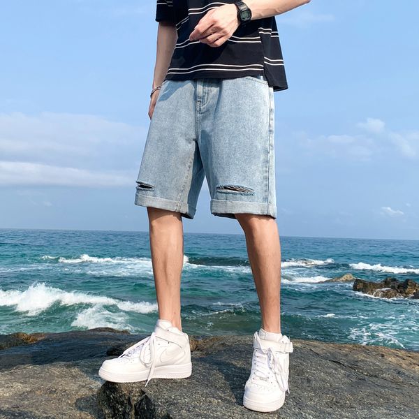 men's jeans summer denim shorts casual street ripped five-point pants fashion trend mid-pants high-quality, Blue
men's jeans summer denim shorts casual street ripped five-point pants fashion trend mid-pants high-quality, Blue