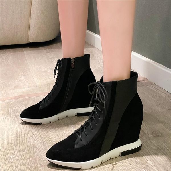 creepers women lace up genuine leather wedges high heel pumps shoes female high pointed toe fashion sneakers casual shoes, Black
creepers women lace up genuine leather wedges high heel pumps shoes female high pointed toe fashion sneakers casual shoes, Black