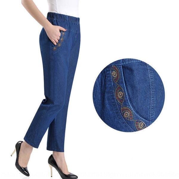 2019 new pocket embroidered loose and embroidered jeans straight high waist jeans for middle-aged and elderly people, Blue
2019 new pocket embroidered loose and embroidered jeans straight high waist jeans for middle-aged and elderly people, Blue