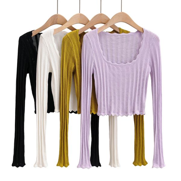 women's sweaters paragraphs ap2002 xia han edition cultivate morality u pit head collar lace long sleeve knit that show hilum, White;black
women's sweaters paragraphs ap2002 xia han edition cultivate morality u pit head collar lace long sleeve knit that show hilum, White;black