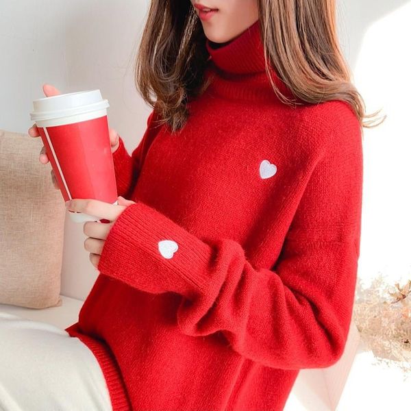 women's vests 2021 turtleneck pullover women winter sweater korean casual heart embroidery knitted thick sweaters, Black;white
women's vests 2021 turtleneck pullover women winter sweater korean casual heart embroidery knitted thick sweaters, Black;white