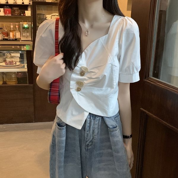 2020 new white korean style french irregular v-neck white shirt women's design sense niche temperament short shirt
2020 new white korean style french irregular v-neck white shirt women's design sense niche temperament short shirt