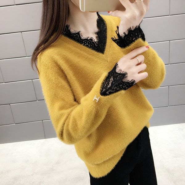 lbcoq v-collar imitation mink sweater sweater women's fashionable autumn clothing 2020 new short loose knitted bottoming shirt student, White;black
lbcoq v-collar imitation mink sweater sweater women's fashionable autumn clothing 2020 new short loose knitted bottoming shirt student, White;black