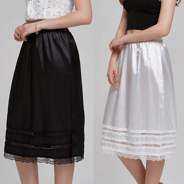 women high waist faux silk underskirt tiered scalloped lace splicing hem half slip skirt extender midi long a-line petticoat, Black
women high waist faux silk underskirt tiered scalloped lace splicing hem half slip skirt extender midi long a-line petticoat, Black