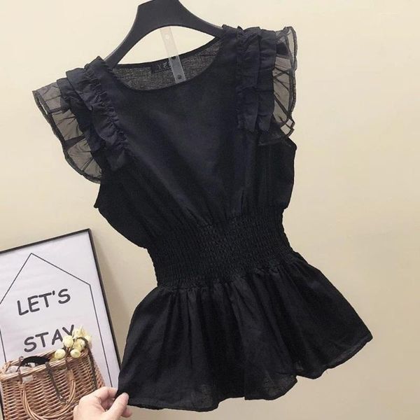 waistband women summer 2020 new korean style sleeveless puffy show thin ruffle hem baby blouse summer shirt, White
waistband women summer 2020 new korean style sleeveless puffy show thin ruffle hem baby blouse summer shirt, White