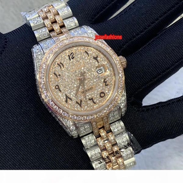 arabic digital graduated diamond watches bi-rose gold diamond men's wrist watch calendar automatic mechanical watch, Slivery;brown
arabic digital graduated diamond watches bi-rose gold diamond men's wrist watch calendar automatic mechanical watch, Slivery;brown